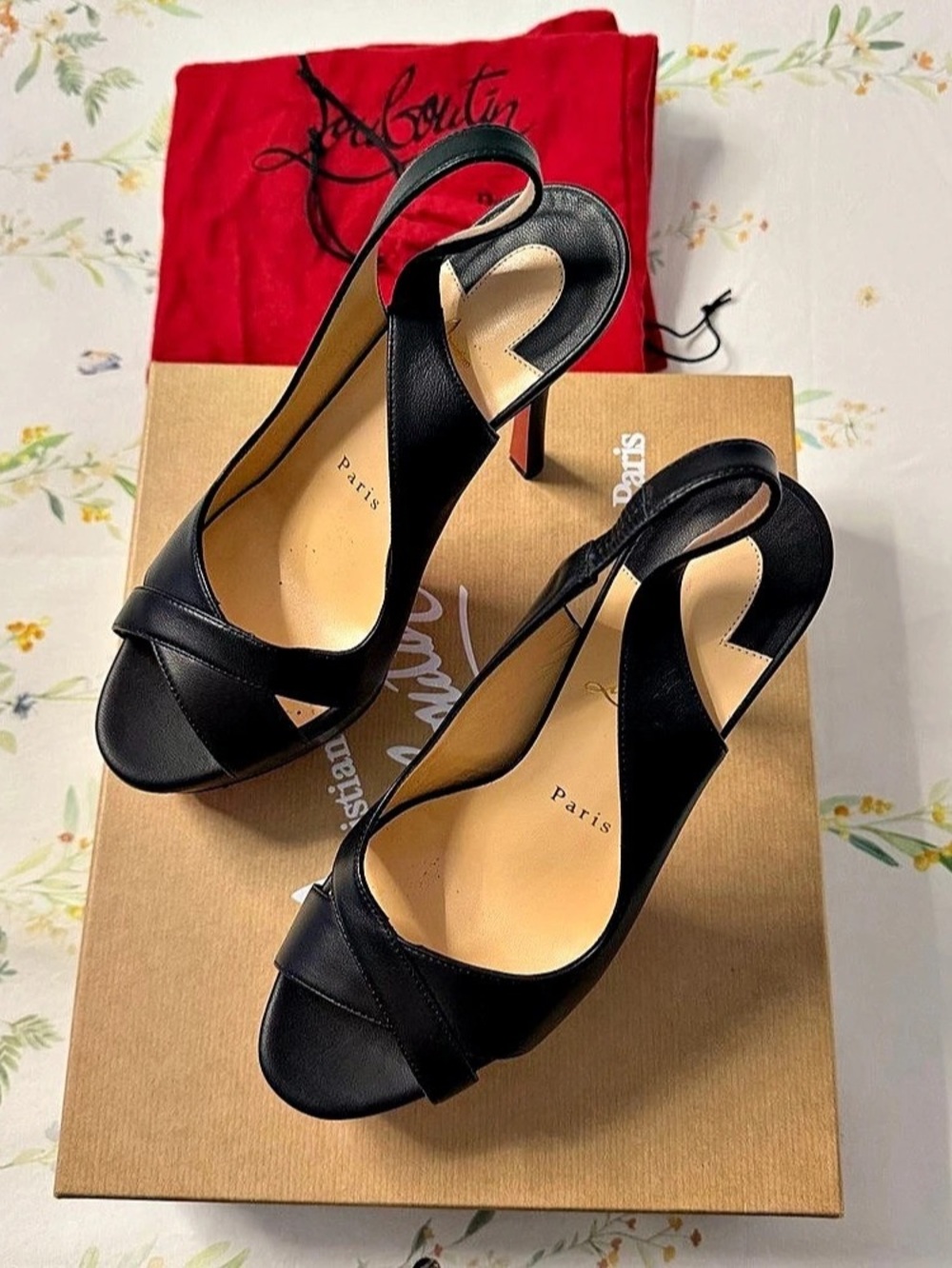 Christian Louboutin Postdam 130 Black Leather Heels EU 38.5 Like New